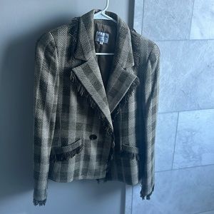 Armani Collezioni plaid fringe blazer